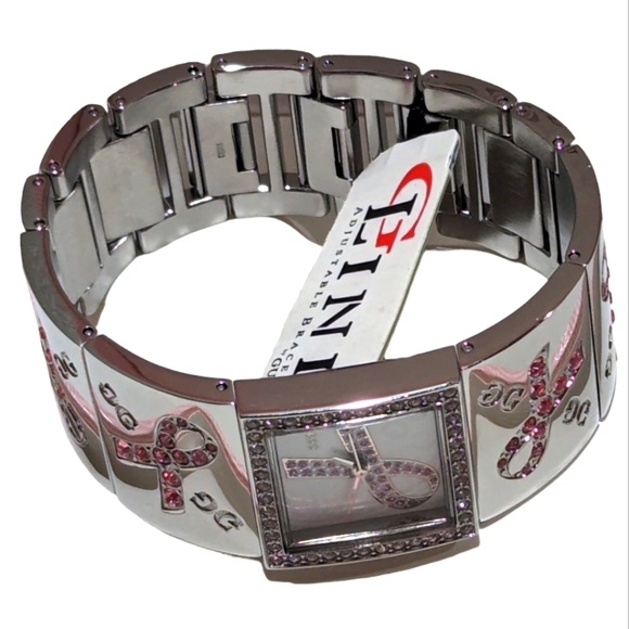 Guess breast cancer awareness pink ribbon silver bracelet watch - Picture 3 of 8